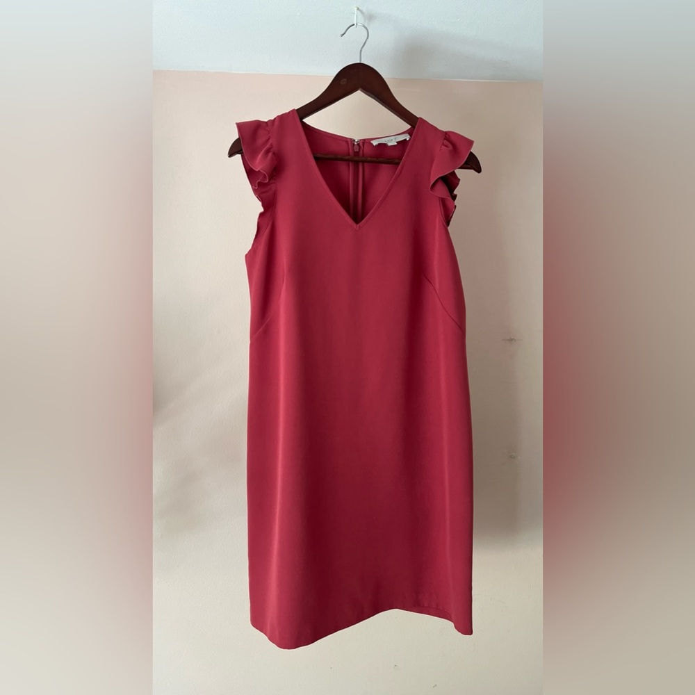 LOFT Raspberry Pink Ruffle Sleeve Shift Dress